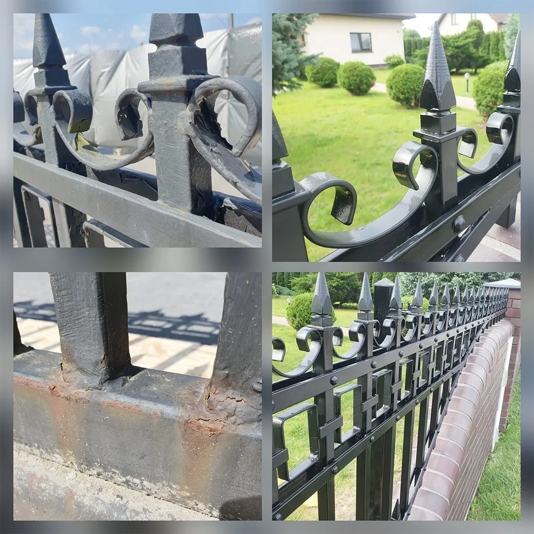 efekt przed i po procesie piaskowania ogrodzenia